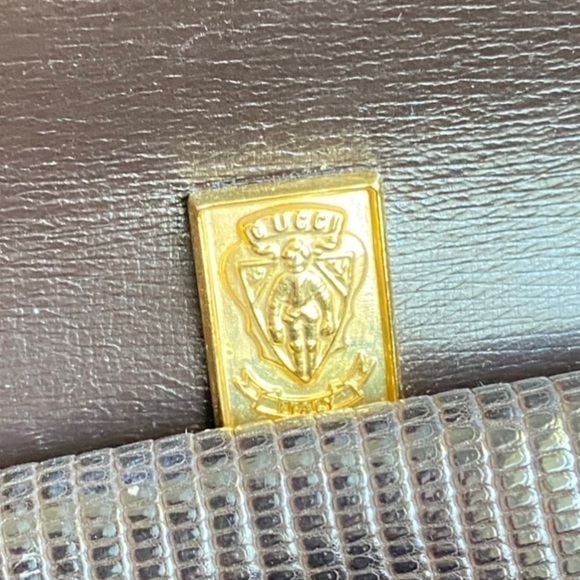 Vintage Gucci Lizard Skin Shoulder Bag Brown Reptile Purse Tigers Eye Clasp 80s - Picture 6 of 13